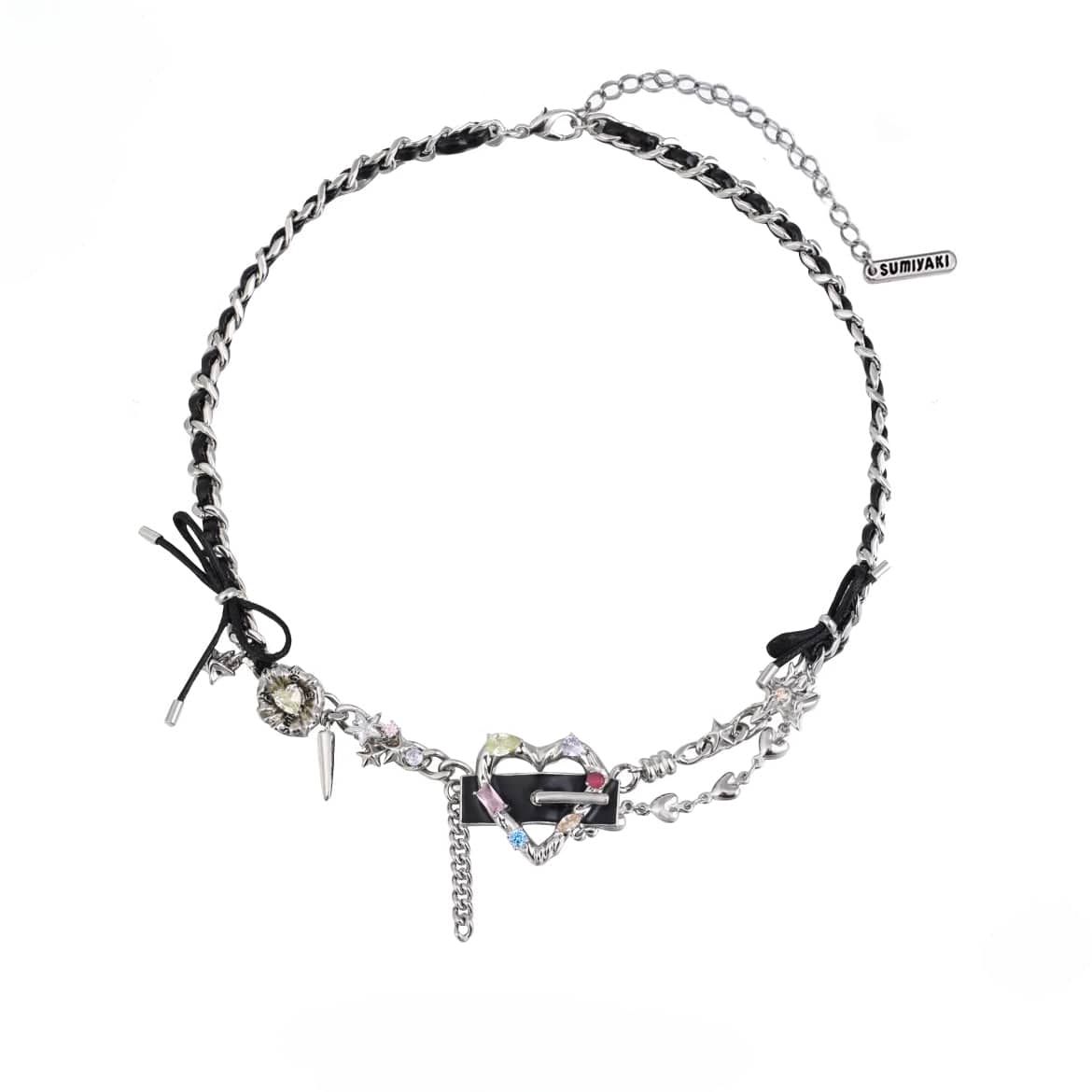 Kobine Women's Punk Heart Faux Leather Necklace