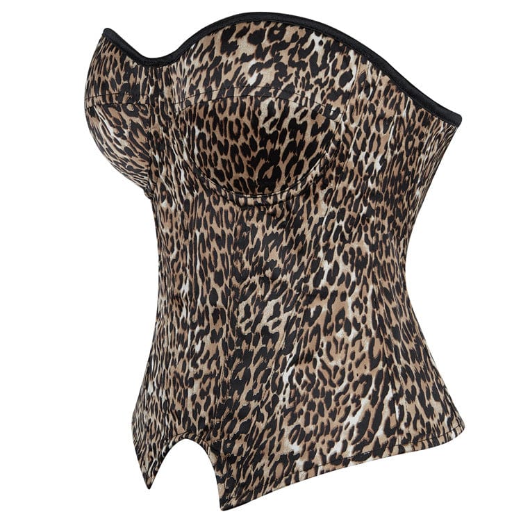 Kobine Women's Punk Irregular Leopard Printed Lace-up Overbust Corset