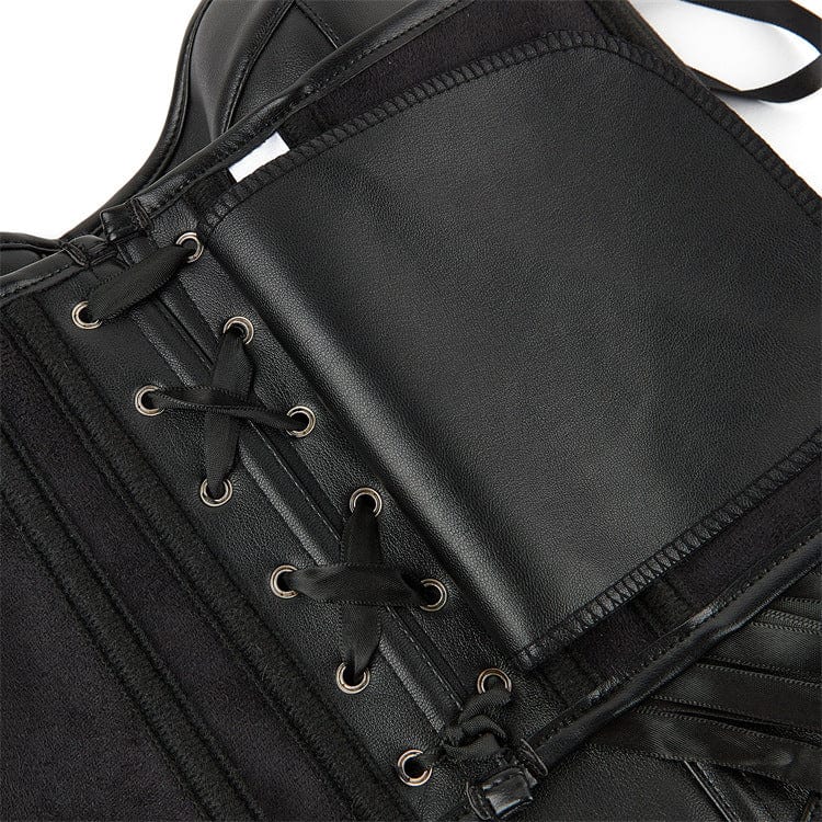 Kobine Women's Punk Lace-up Faux Leather Overbust Corset