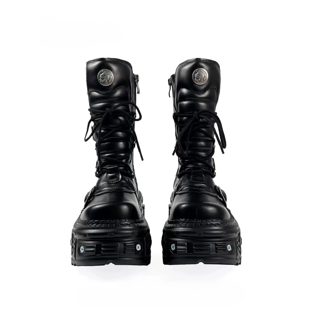 Kobine Women's Punk Multi Buckle Strap Side Zipper Stacked Platform Boots
