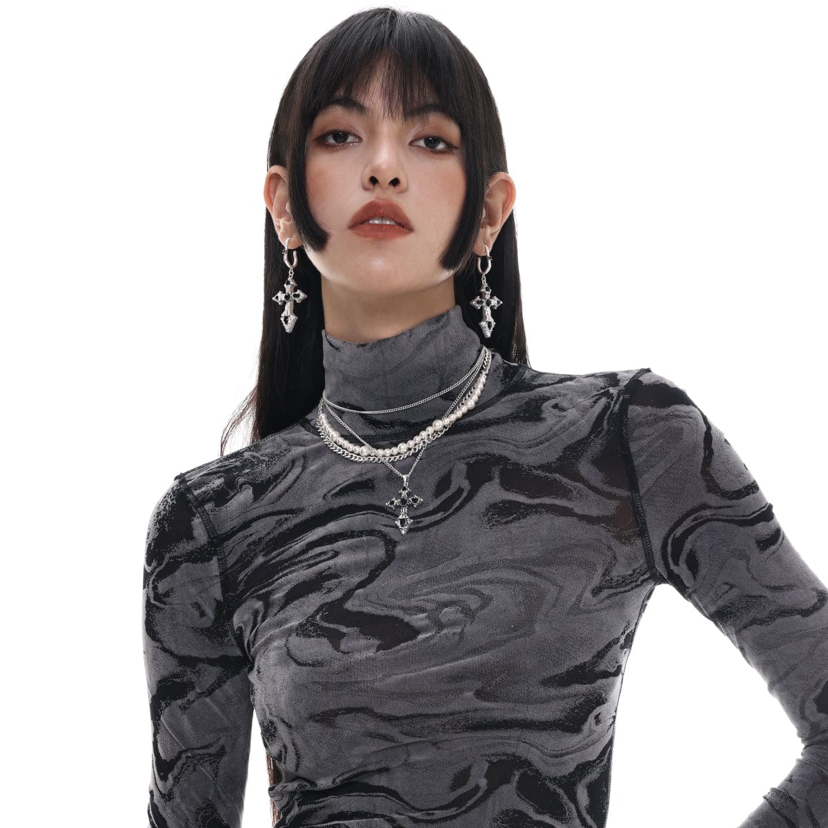 Kobine Women's Punk Pearl Cross Necklace