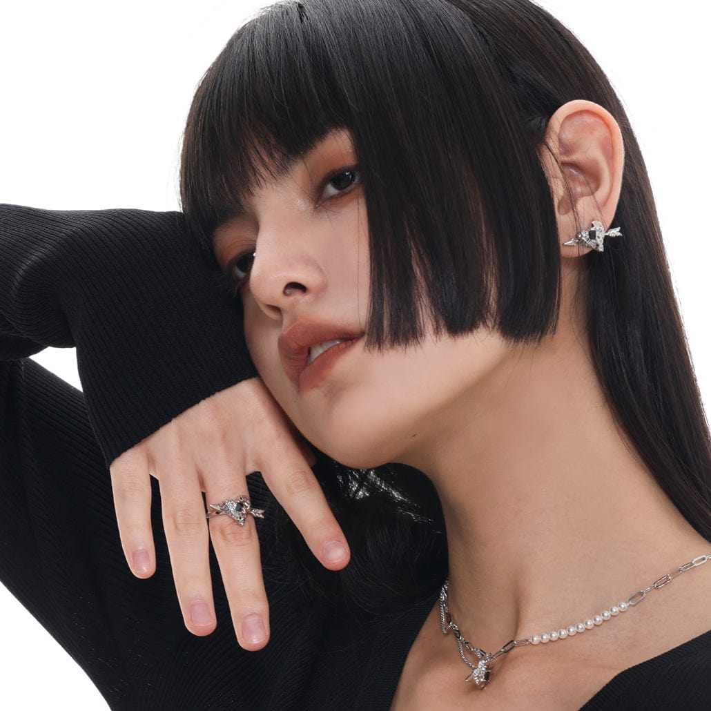 Kobine Women's Punk Pierced Arrow Heart Earrings