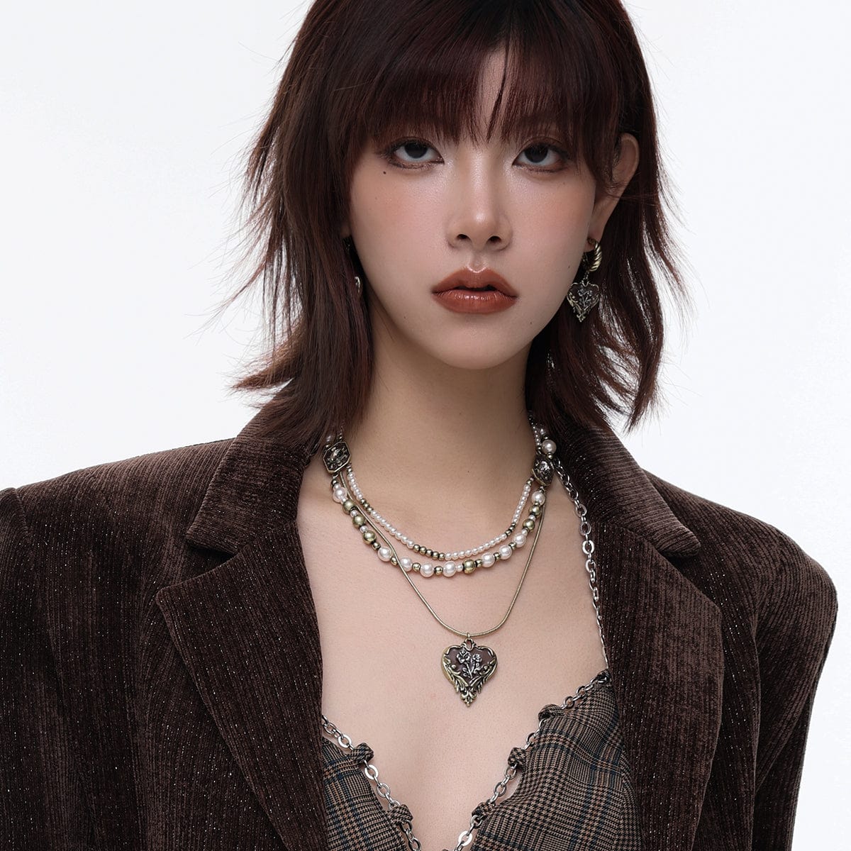 Kobine Women's Punk Rose Distressed Layered Pearl Necklace