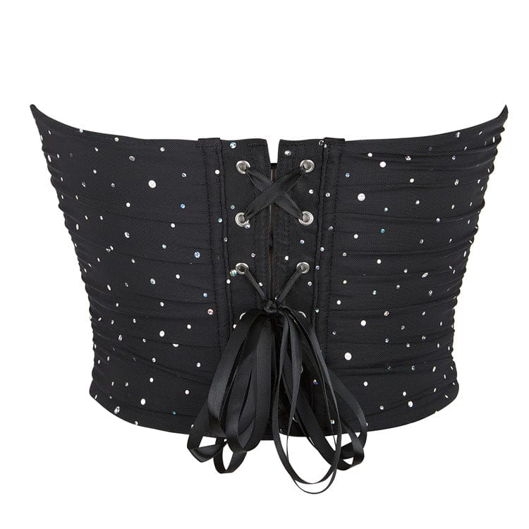 Kobine Women's Punk Sequin Mesh Overbust Corset