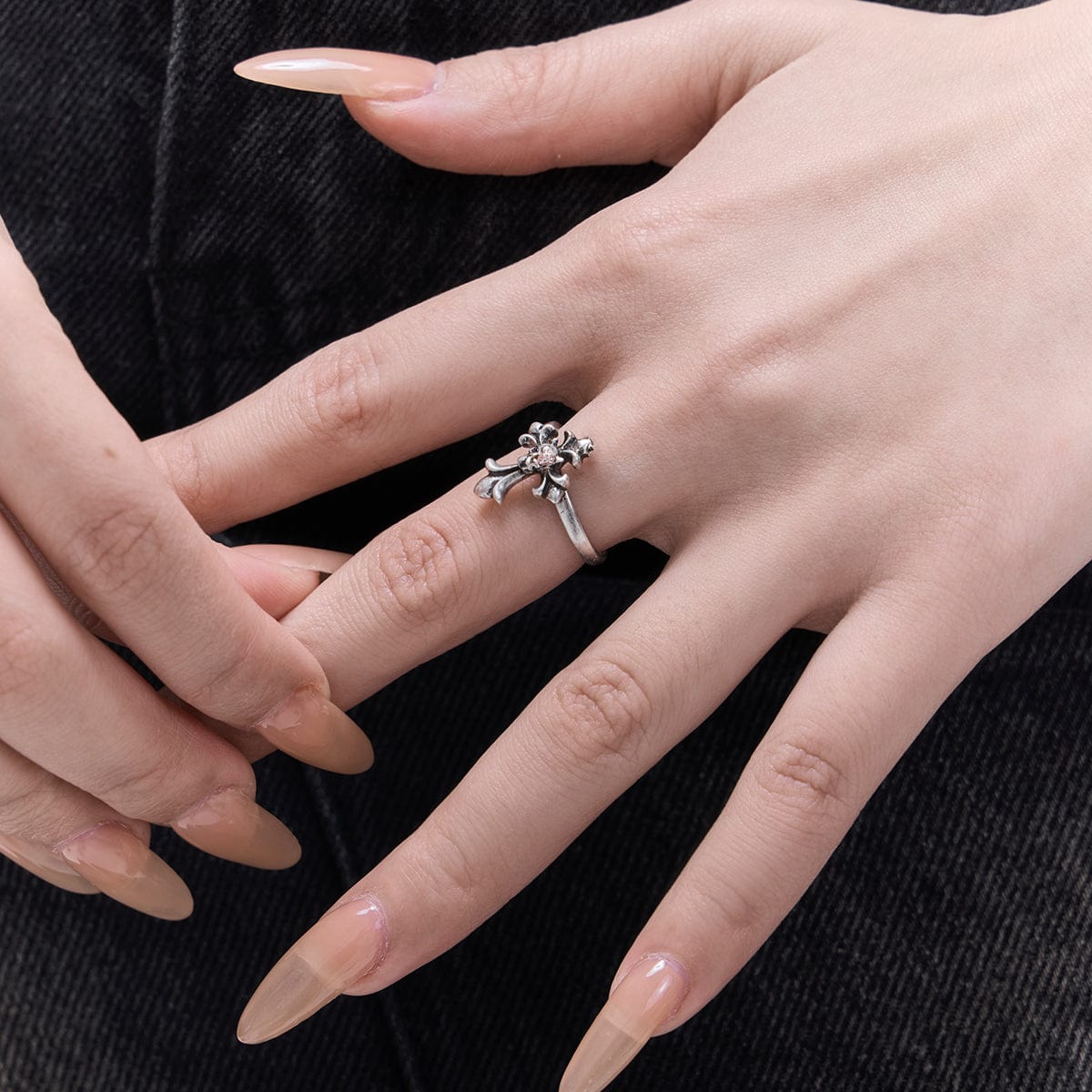 Kobine Women's Punk Skull Cross Open Ring