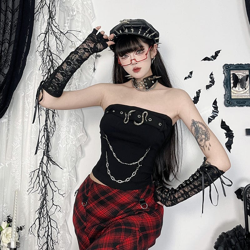 Kobine Women's Punk Snake Buckle Chain Bustier