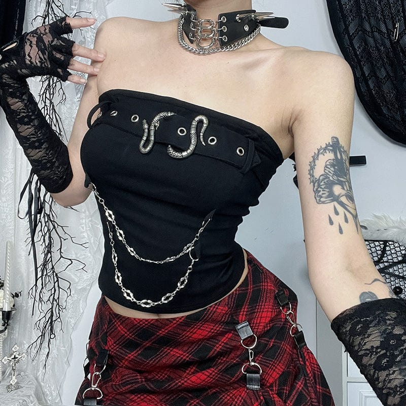 Kobine Women's Punk Snake Buckle Chain Bustier