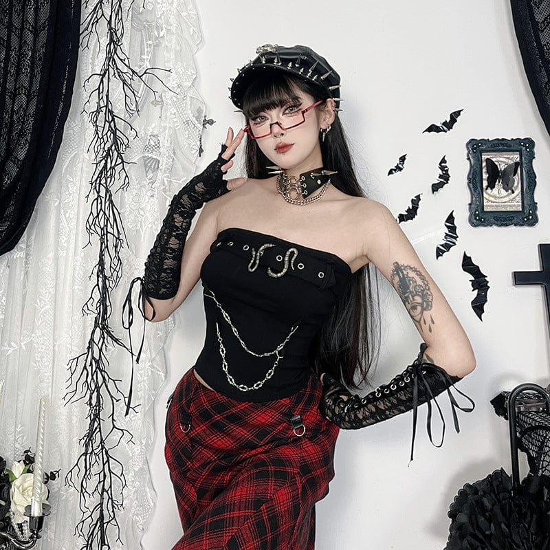 Kobine Women's Punk Snake Buckle Chain Bustier