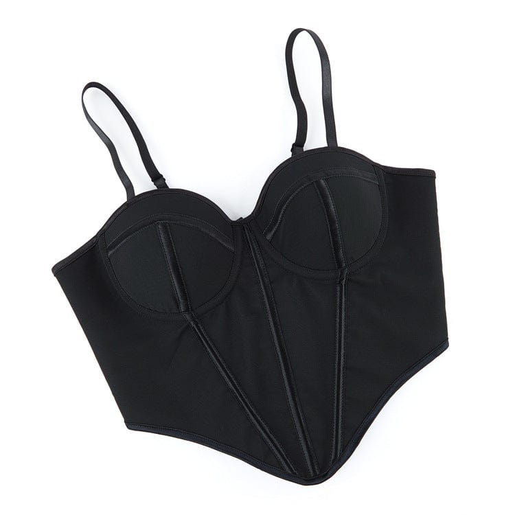 Kobine Women's Punk Solid Color Lace-up Slip Bustier