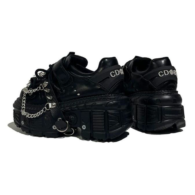 Kobine Women's Punk Spiked Chain Chunky Platform Shoes