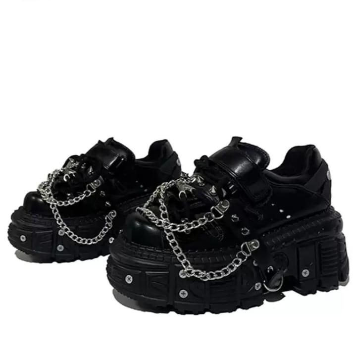 Kobine Women's Punk Spiked Chain Chunky Platform Shoes