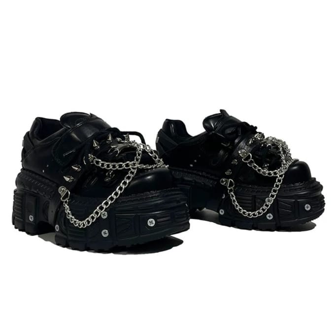 Kobine Women's Punk Spiked Chain Chunky Platform Shoes
