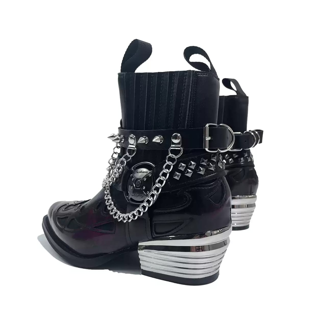 Kobine Women's Punk Spiked Chain Motorcycle Boots