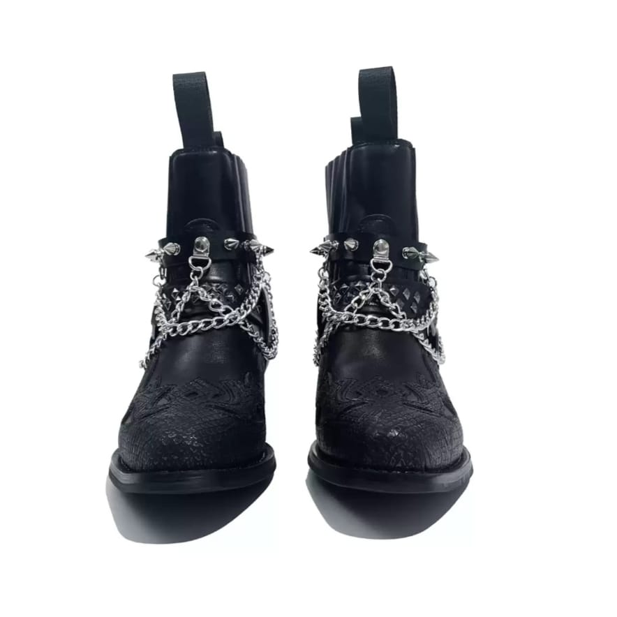Kobine Women's Punk Spiked Chain Motorcycle Boots