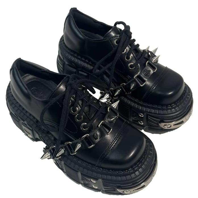 Kobine Women's Punk Spiked Chunky Platform Lace-Up Shoes