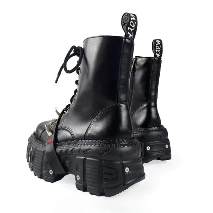 Kobine Women's Punk Spiked Strap Lace-up Side Zipper Platform Chunky Sole Boots