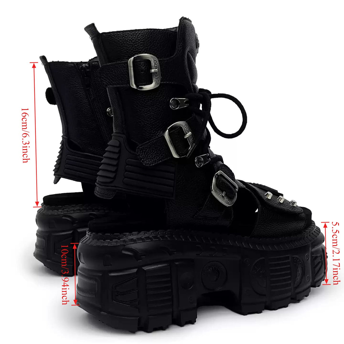 Kobine Women's Punk Studded Buckle Strap Cutout Open-Toe Platform Chunky Sole Sandal Boots