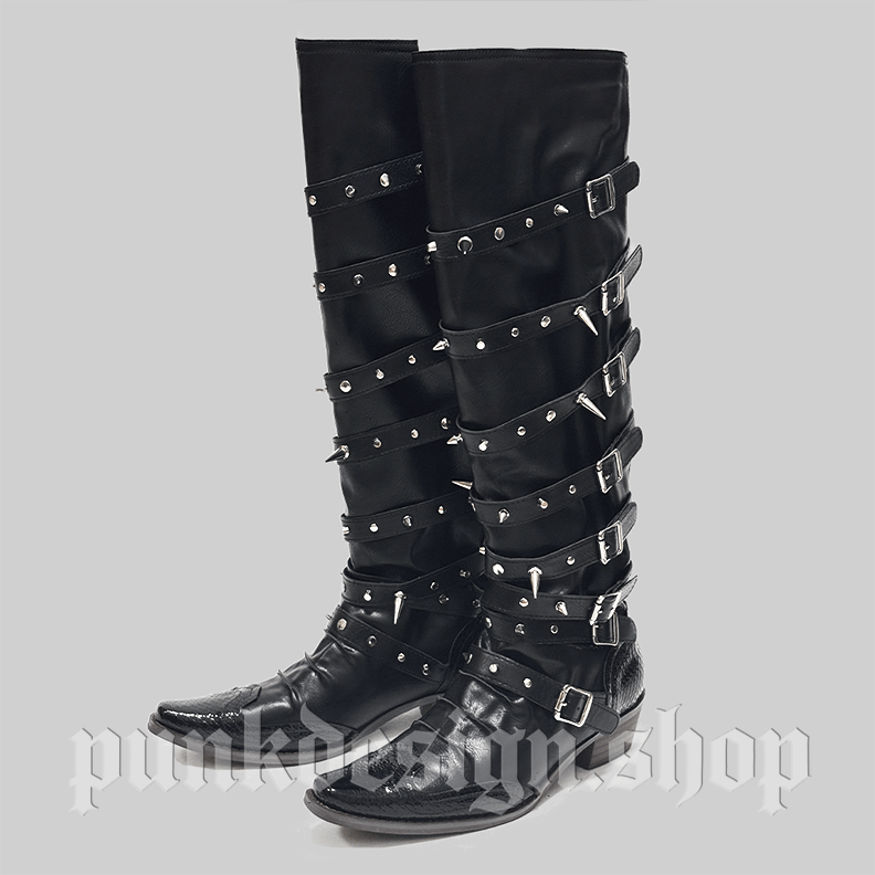 Kobine Women's Punk Studded Buckle-up Strap Knee-High Boots