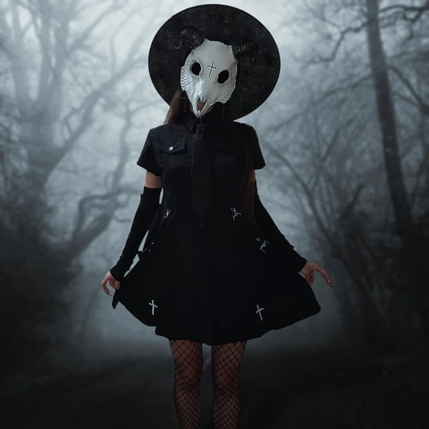 Kobine Women's Punk Turn-down Collar Homecoming Dress with Tie