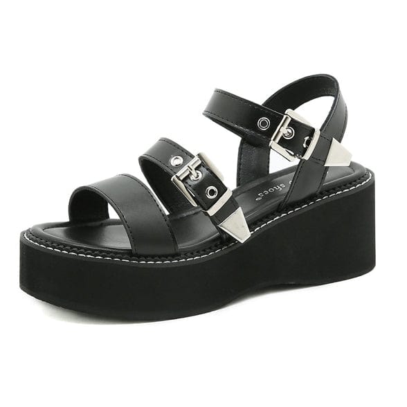 Kobine Women's Punk Zipper Bucles Open-toe Platform Sandals