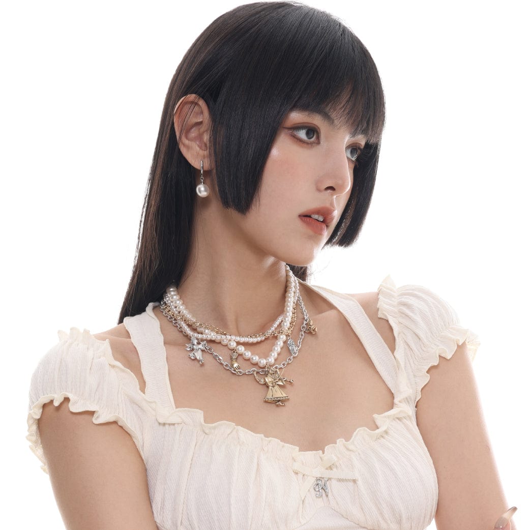 Kobine Women's Vintage Angel Multilayer Pearl Necklace