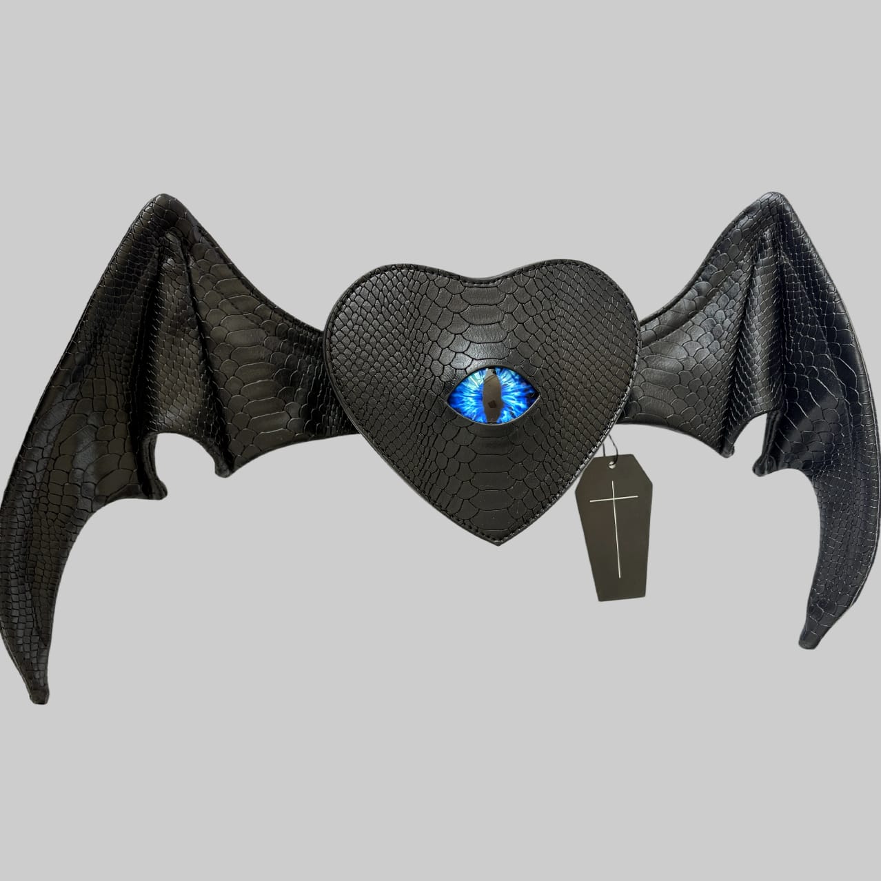 Nothing Here Women's Gothic Blue Devil Eye Bat Wing Heart Bag Black