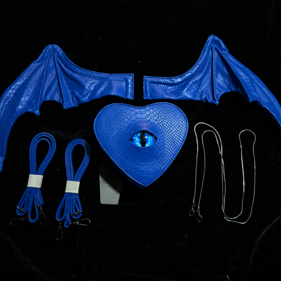Nothing Here Women's Gothic Devil Eye Bat Wing Heart Bag Blue