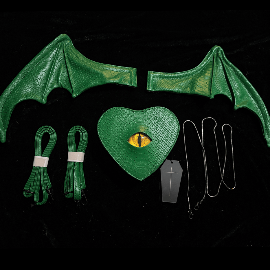 Nothing Here Women's Gothic Devil Eye Bat Wing Heart Bag Green