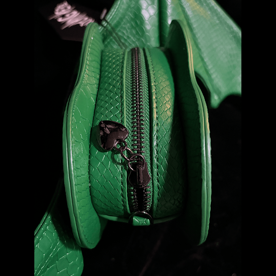 Nothing Here Women's Gothic Devil Eye Bat Wing Heart Bag Green