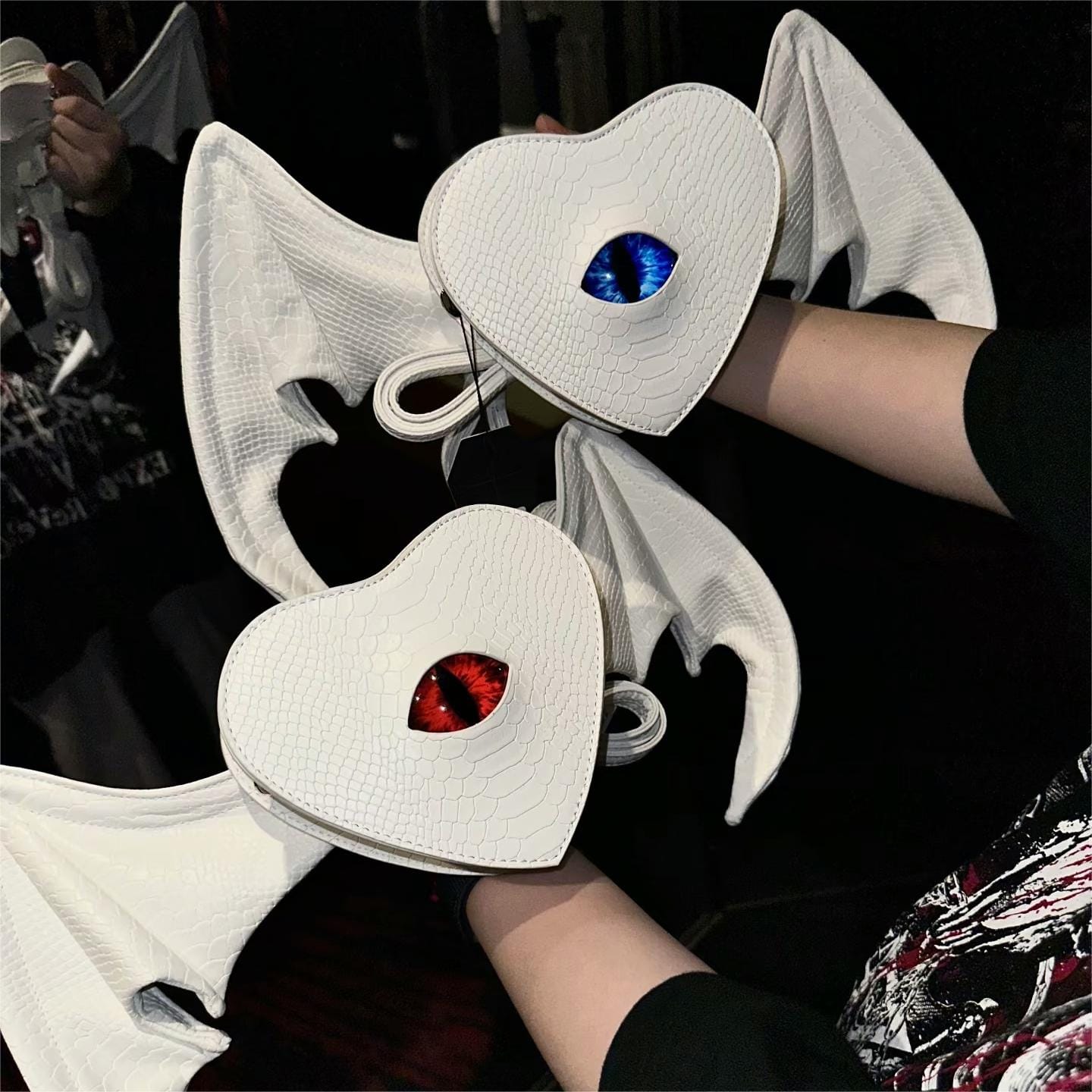 Nothing Here Women's Gothic Devil Eye Bat Wing Heart Bag White
