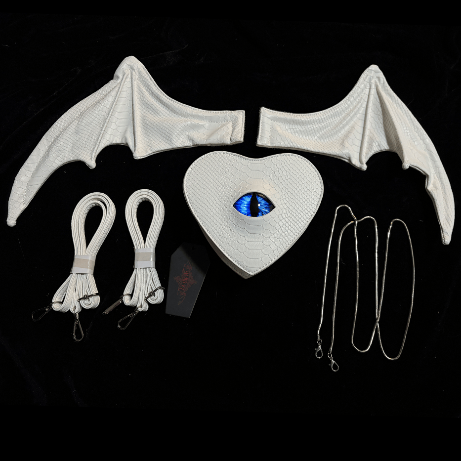 Nothing Here Women's Gothic Devil Eye Bat Wing Heart Bag White