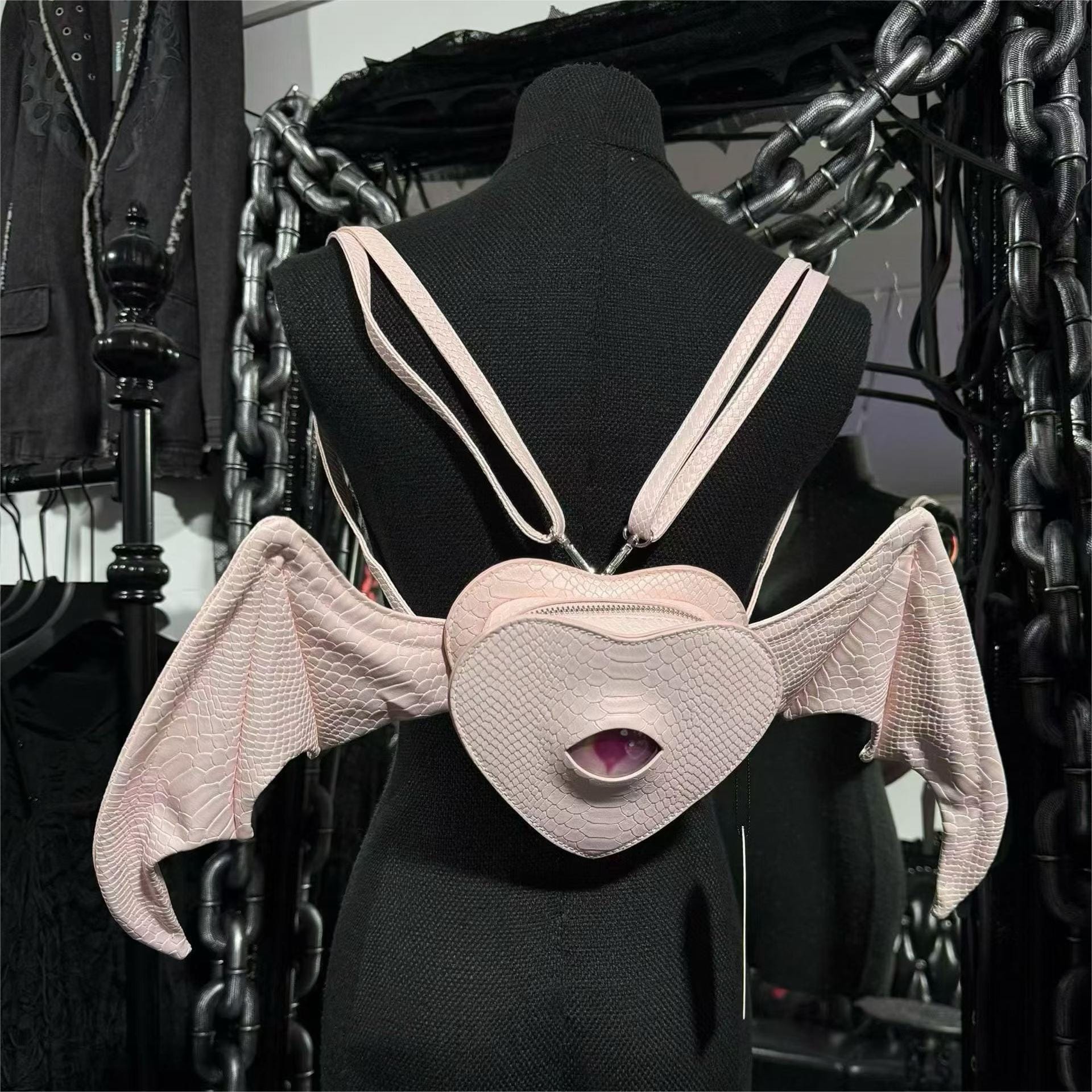 Nothing Here Women's Gothic Devil Eye Bat Wing Heart Pink