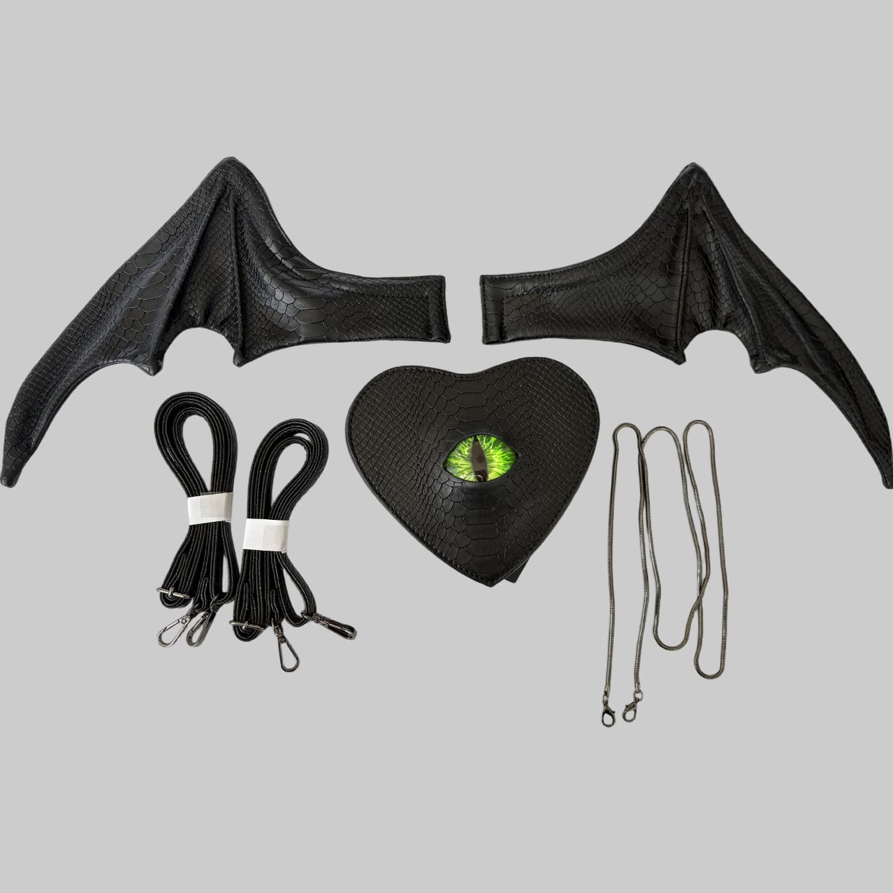 Nothing Here Women's Gothic Green Devil Eye Bat Wing Heart Bag Black