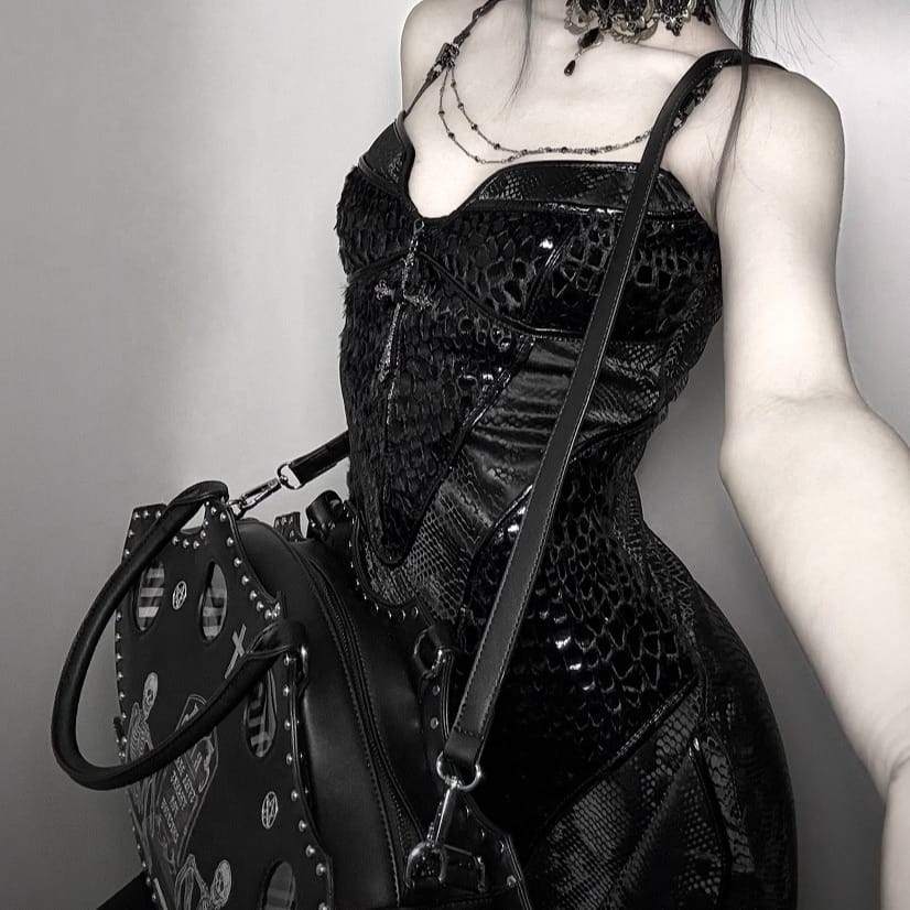 Nothing Here Women's Gothic Skull Rivets Tombstone Handbag