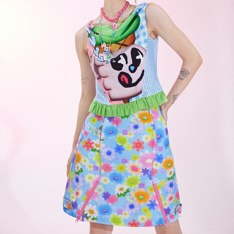 Pink Kawaii Women's Kawaii Floral Printed Zipper Skirt