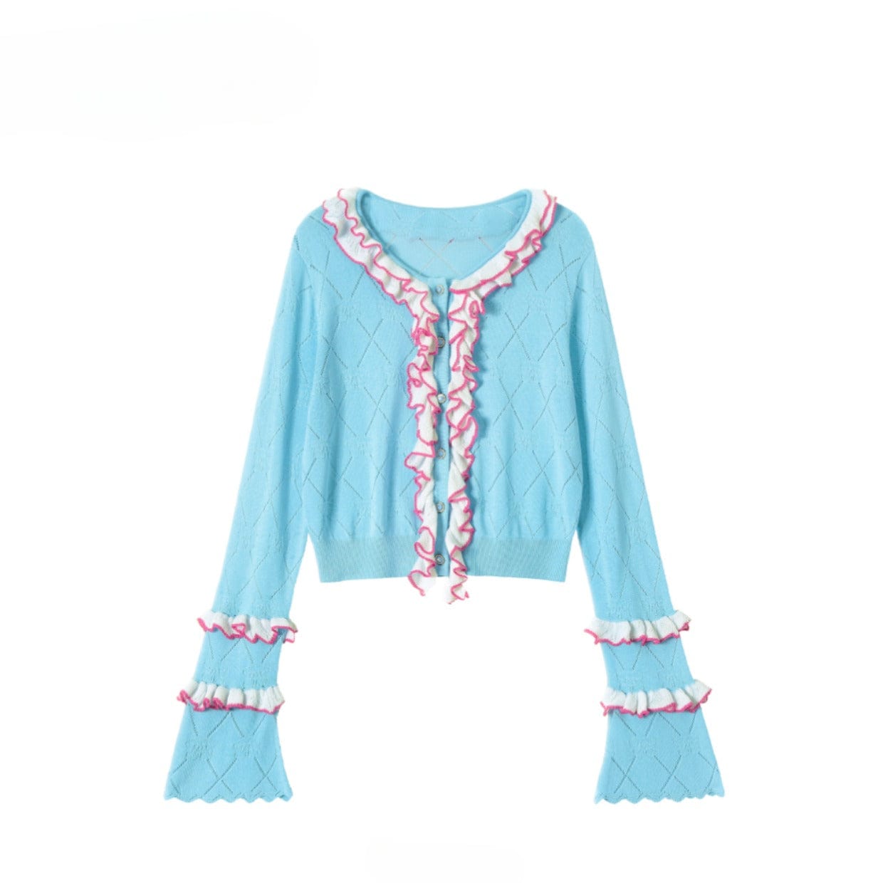 Pink Kawaii Women's Pink Kawaii Cutout Colorful Frill Splice Shirt