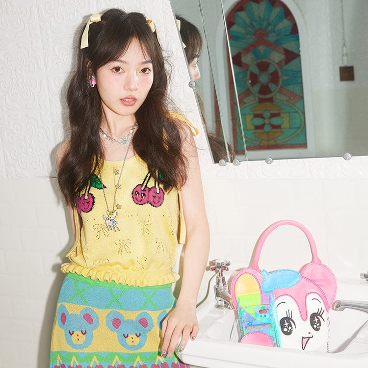 Pink Kawaii Women's Pink Kawaii Ruffled Cherry Knitted Vest