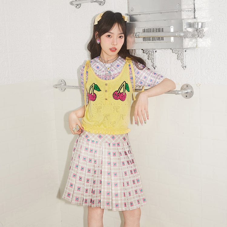 Pink Kawaii Women's Pink Kawaii Ruffled Cherry Knitted Vest