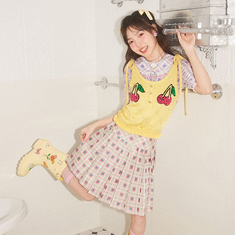 Pink Kawaii Women's Pink Kawaii Ruffled Cherry Knitted Vest