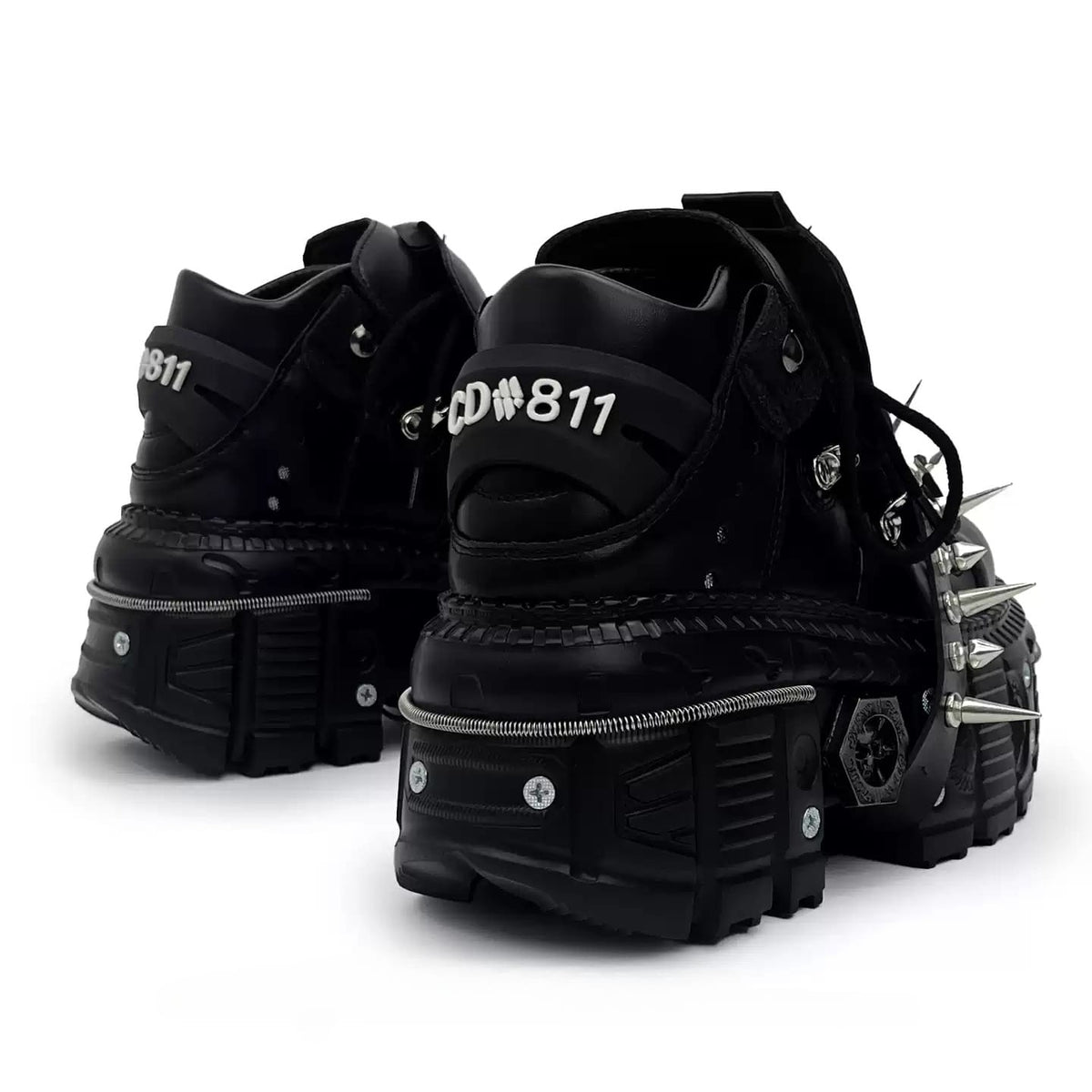 Punk Design Men's Punk Spiked Strap Round‑Toe Chunky Sole Shoes