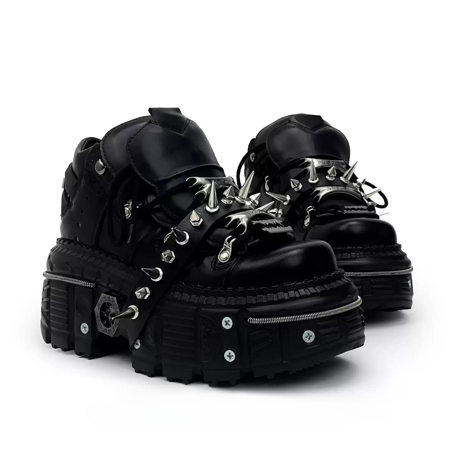 Punk Design Men's Punk Spiked Strap Round‑Toe Chunky Sole Shoes