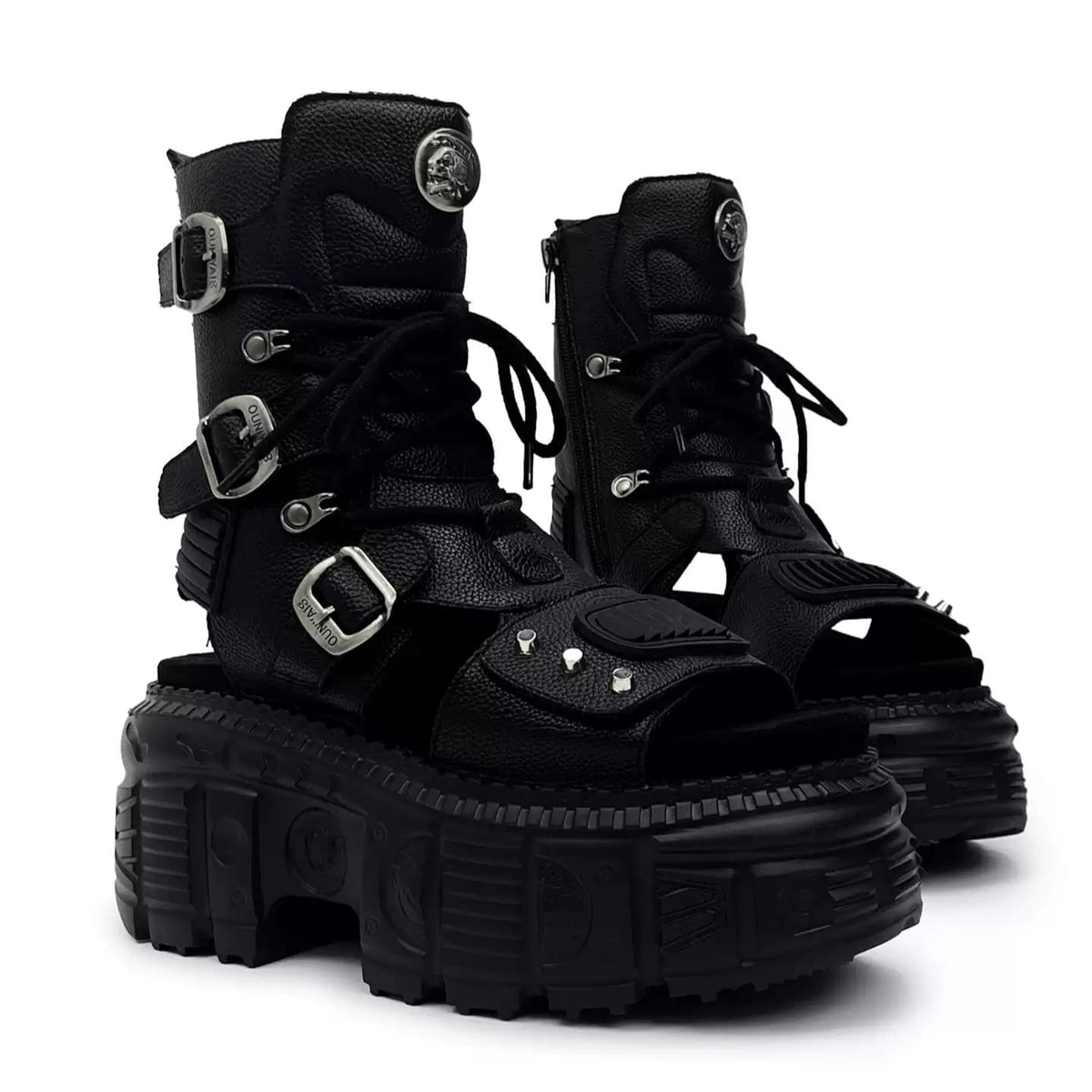 Punk Design Men's Punk Studded Buckle Strap Cutout Open-Toe Platform Chunky Sole Sandal Boots