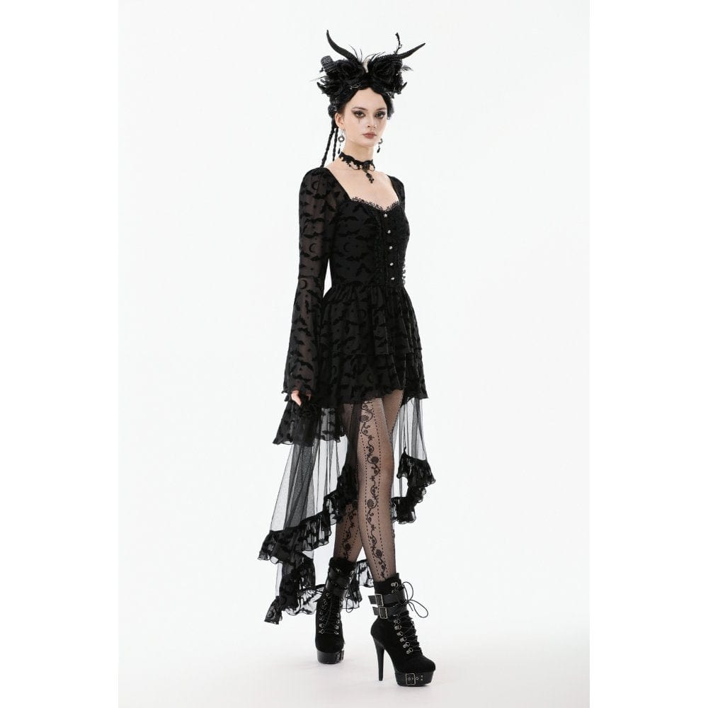 Punk Design Women's Gothic Bat Star Moon Printed Irregular Hem Dress