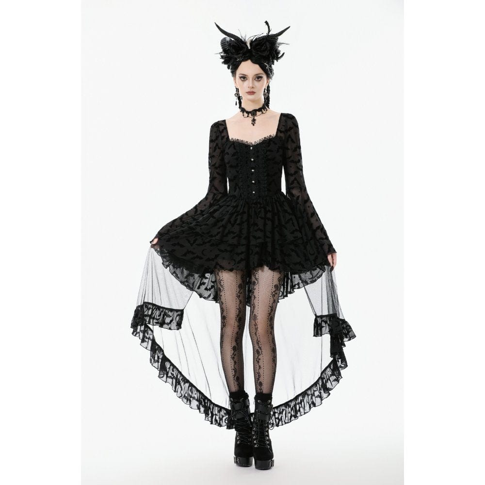 Punk Design Women's Gothic Bat Star Moon Printed Irregular Hem Dress