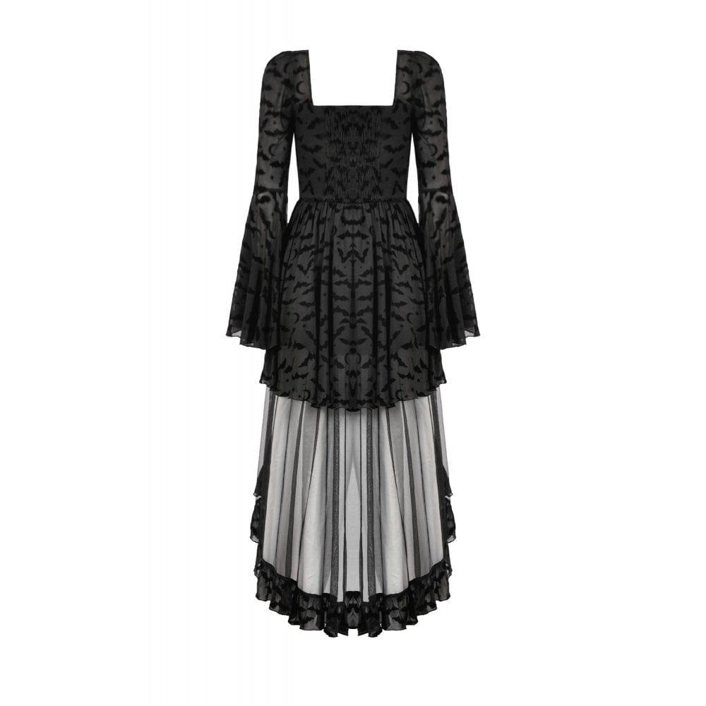 Punk Design Women's Gothic Bat Star Moon Printed Irregular Hem Dress