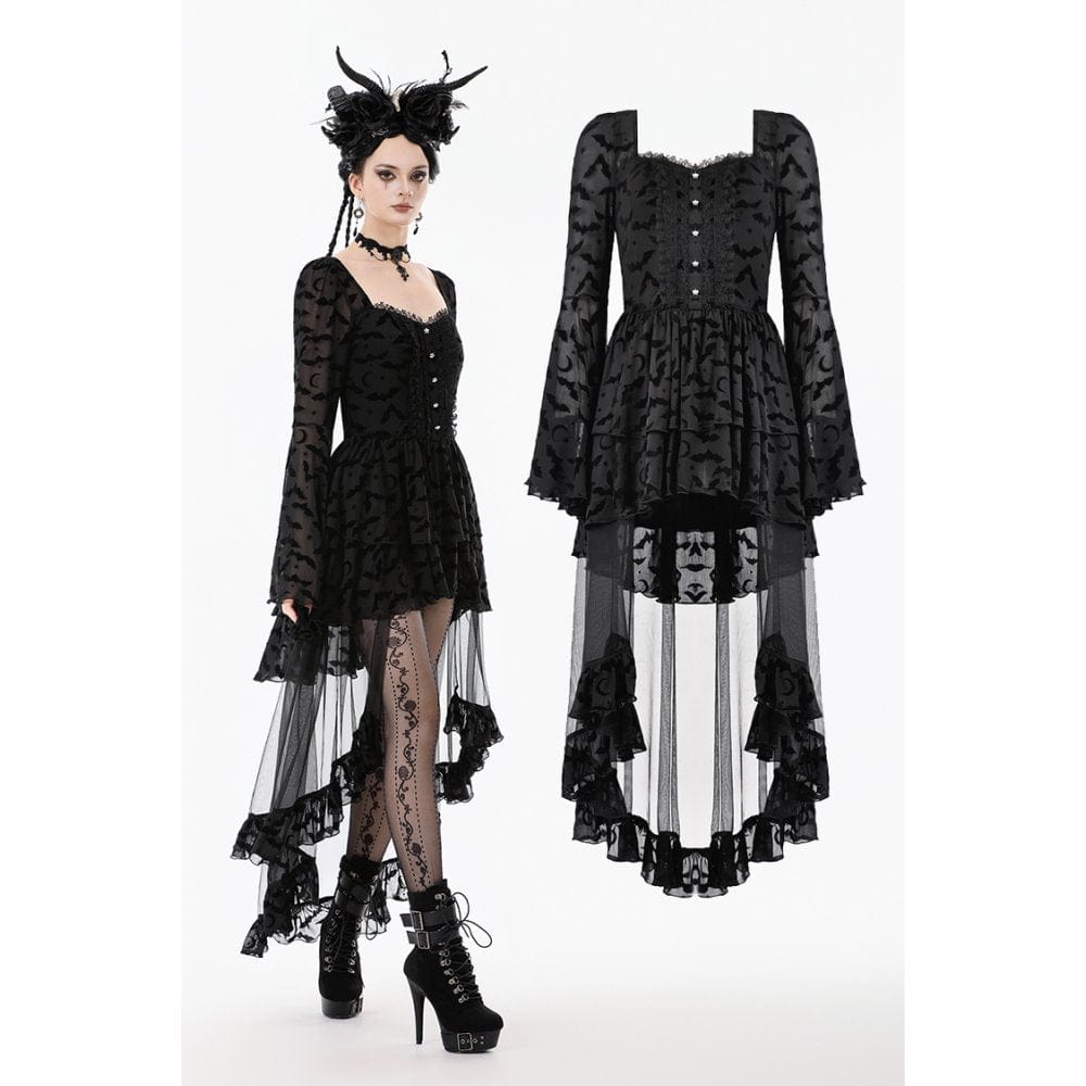 Punk Design Women's Gothic Bat Star Moon Printed Irregular Hem Dress
