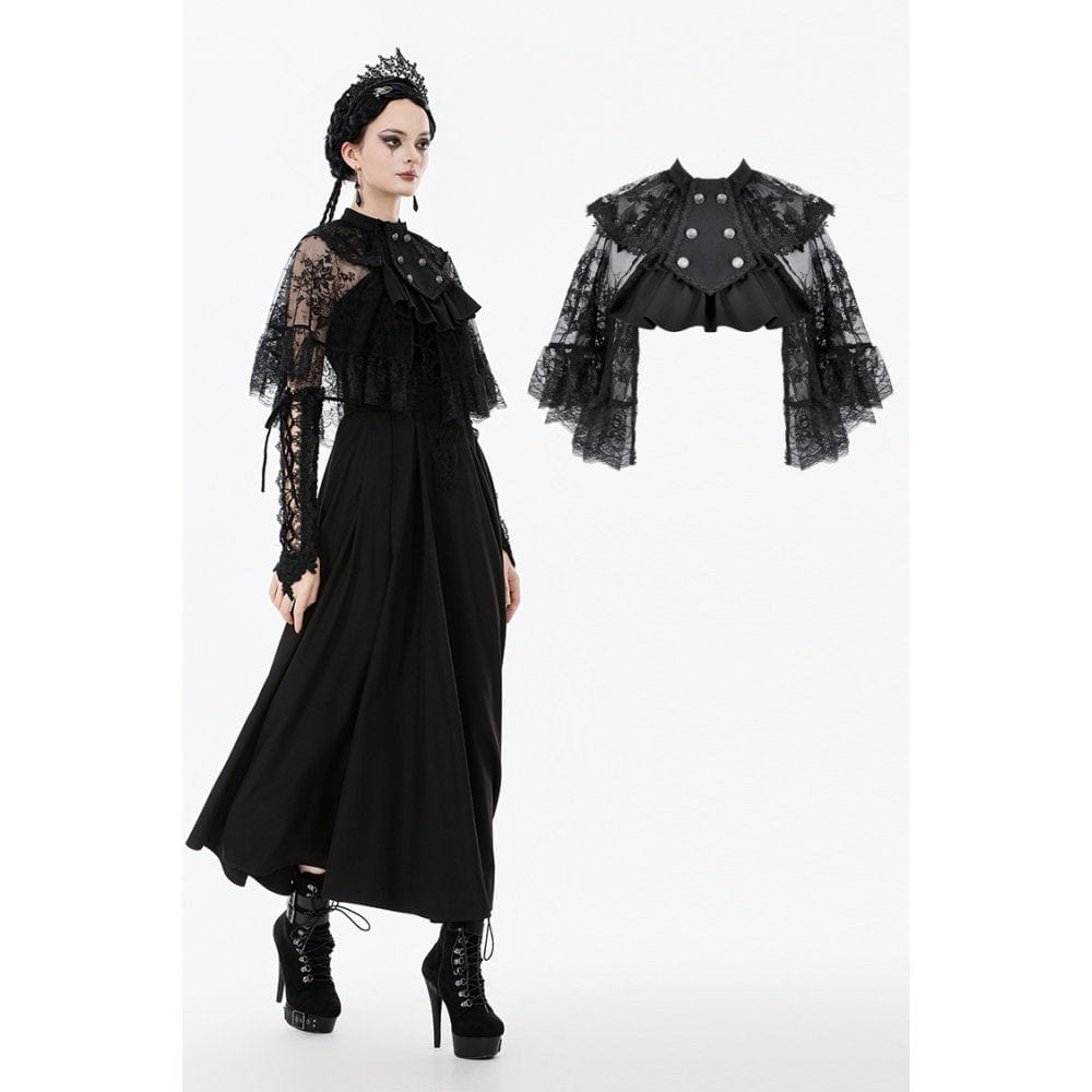 Punk Design Women's Gothic Bouble-breasted Floral Lace Cape