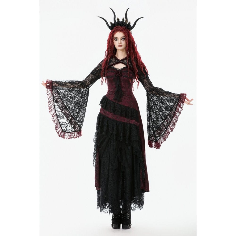 Punk Design Women's Gothic Contrast Color Floral Lace Cape