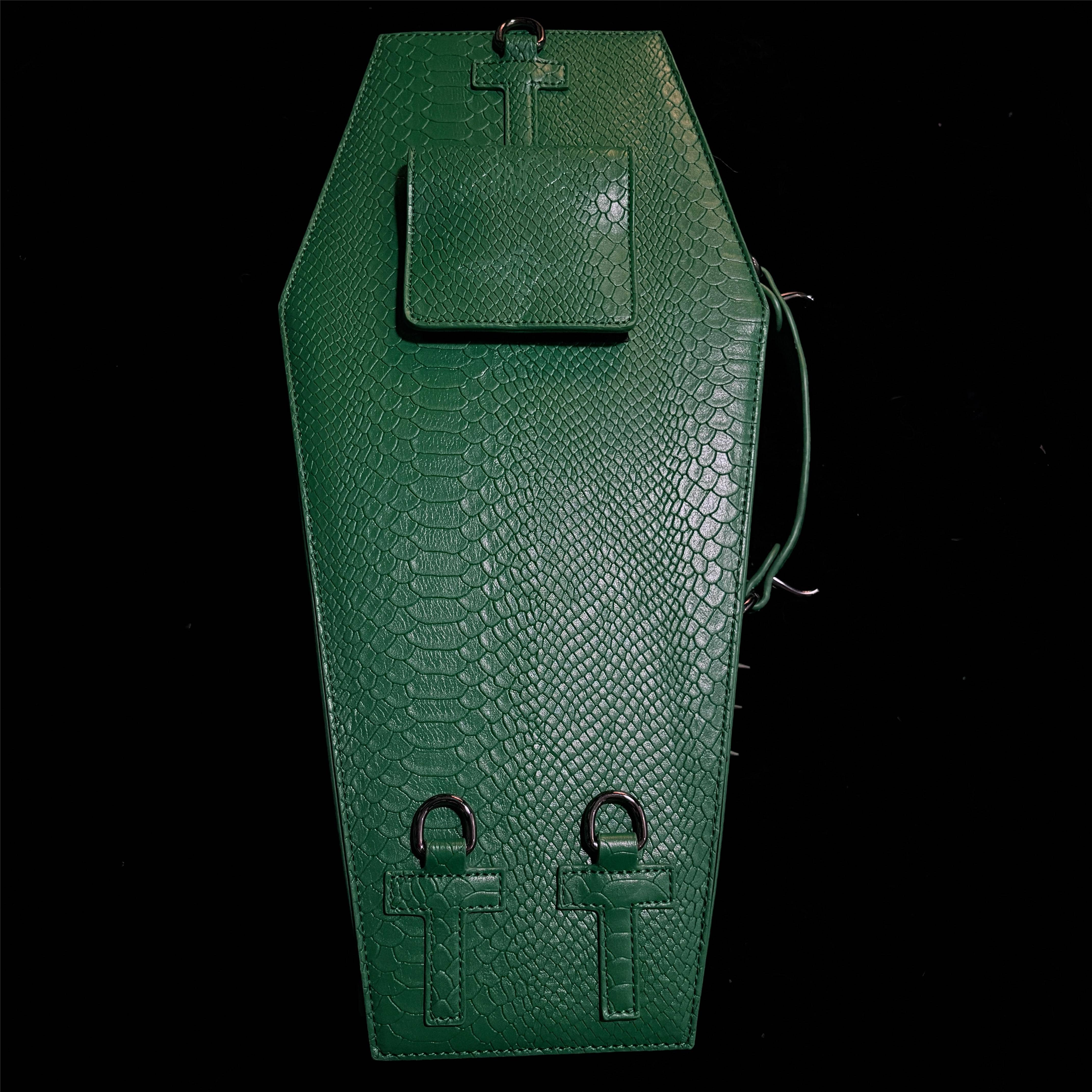 Punk Design Women's Gothic Cross Bat Wing Coffin Bag Green