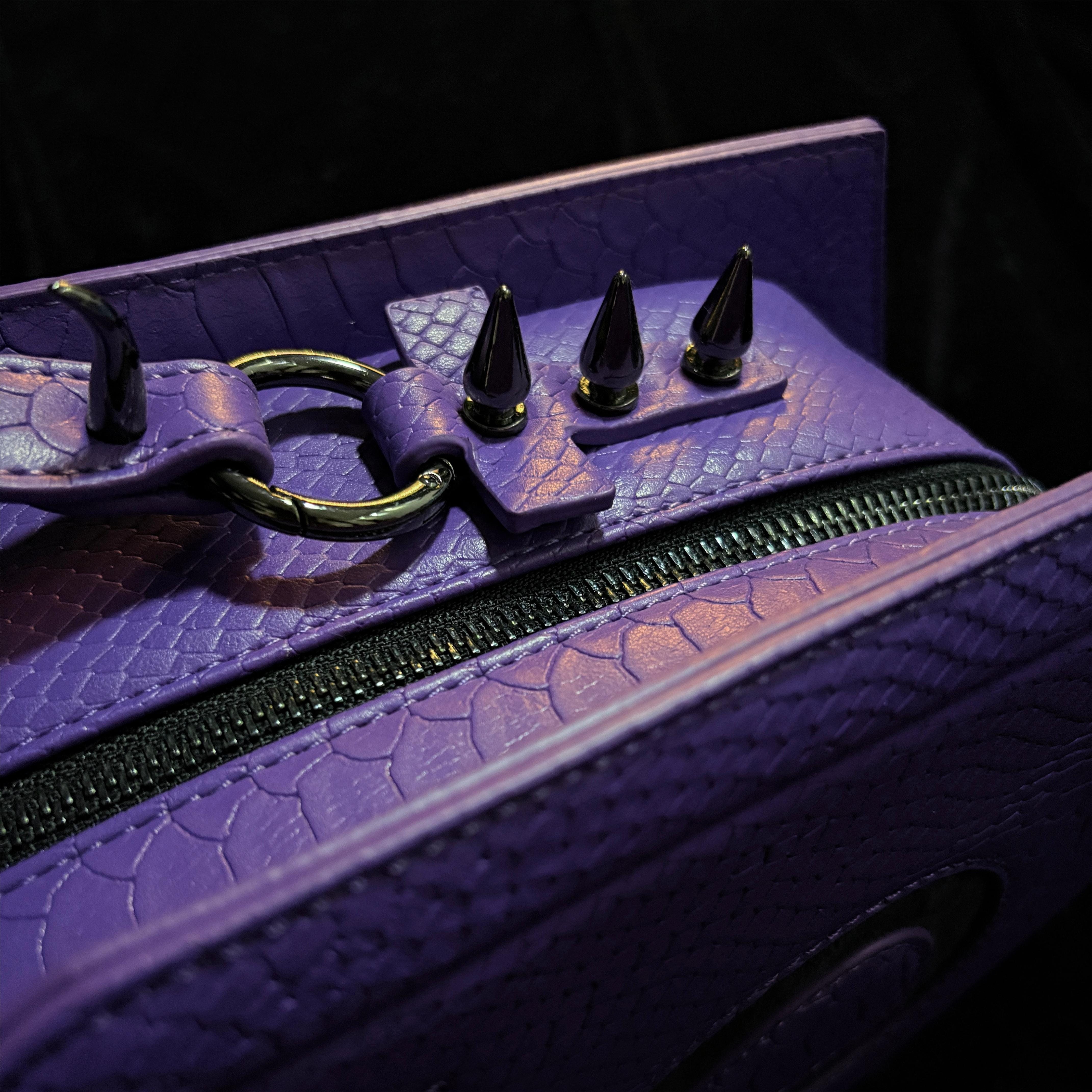 Punk Design Women's Gothic Cross Bat Wing Coffin Bag Purple
